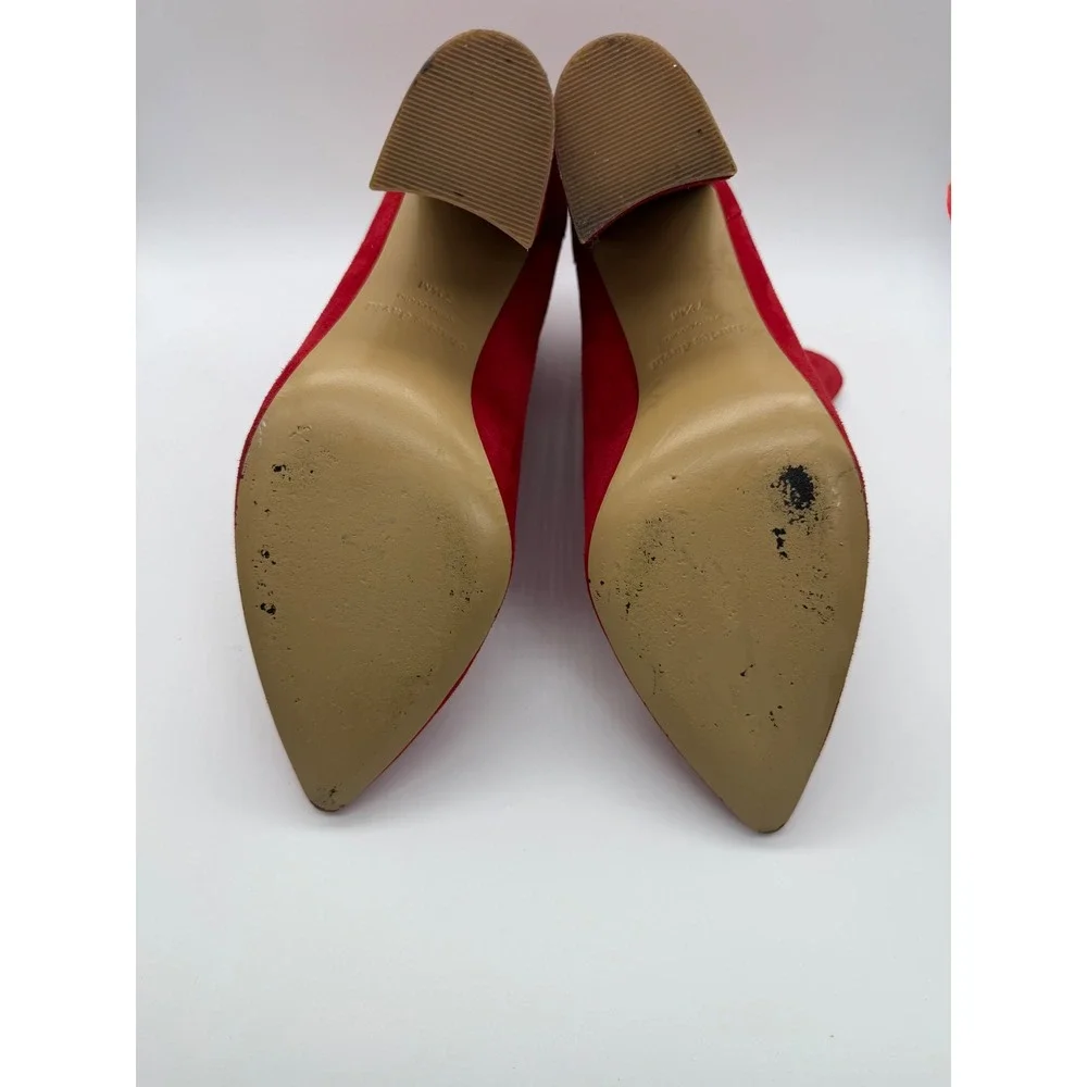 Charles David Ankle Boots Women 7.5 Red Good Block Heel Pointed Toe Zipper